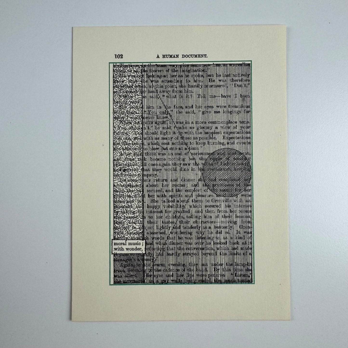 A Humument page 102 'moral music; with wonder' by Tom Phillips | The Tetrad Press 1970