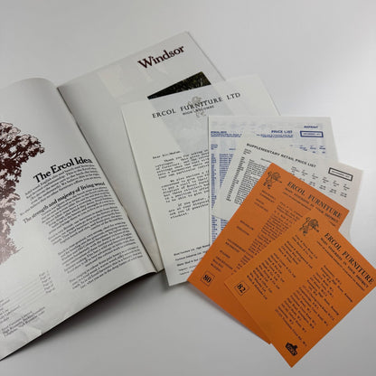 Ercol ’72 Brochure includes price lists and stockist lists furniture