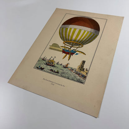 Coloured print hot air balloon The first Channel Crossing by Air | Aerial Press, 1956