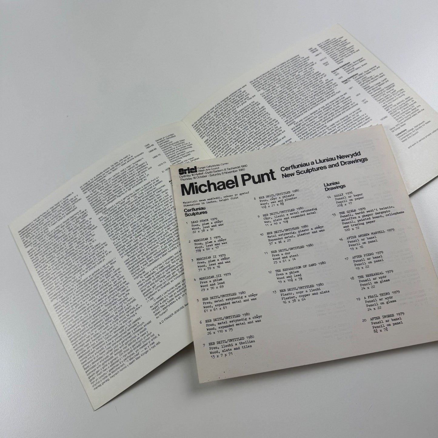 Card and insert for the exhibition Michael Punt New Sculptures and Drawings | Oriel Cardiff, 1980