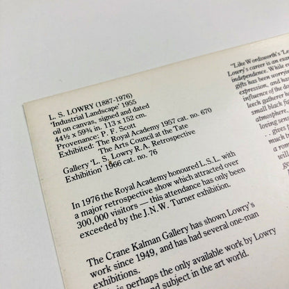 L.S. Lowry. | Promotional card for exhibition held at Crane Kalman Gallery | Undated
