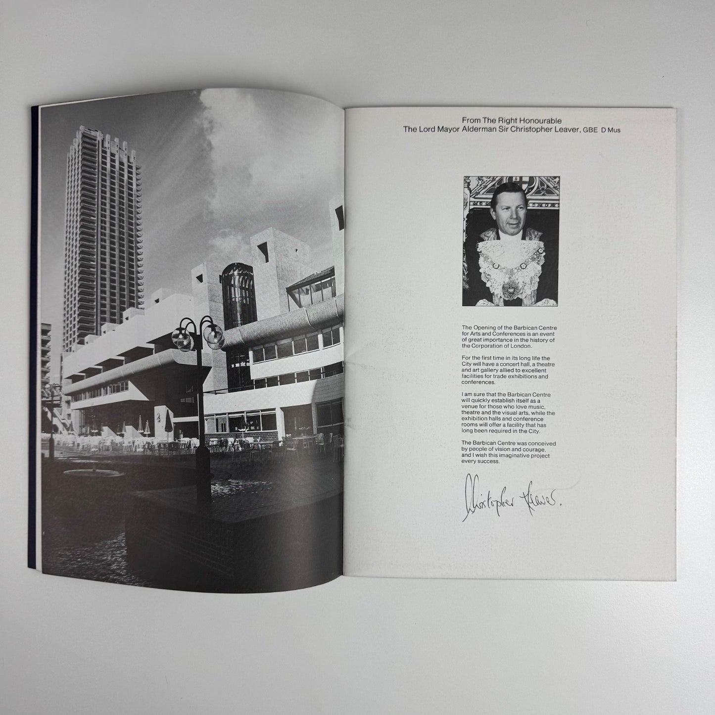 Opening of the Barbican Center by Her Majesty The Queen 3 March 1982 brochure