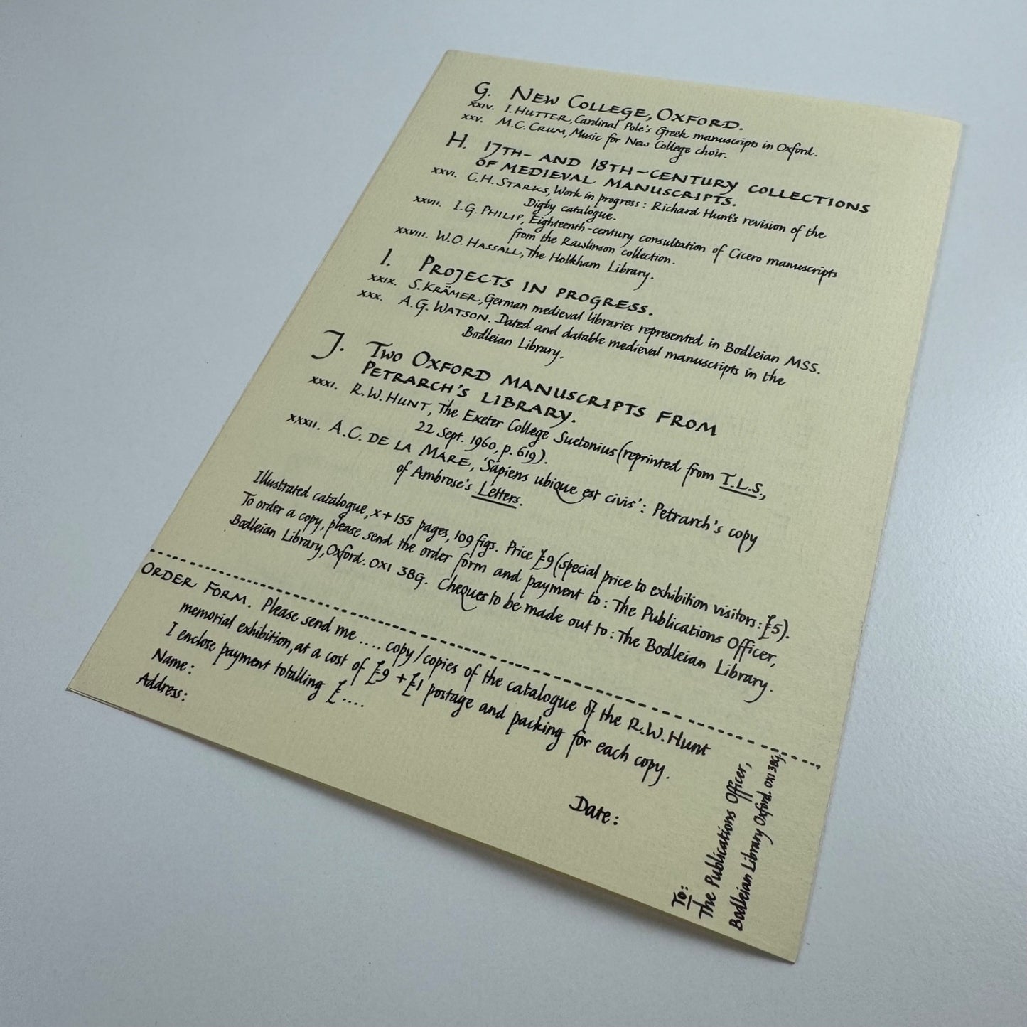 Leaflet R.W. Hunt Memorial Exhibition | Bodleian Library, Oxford, 1980