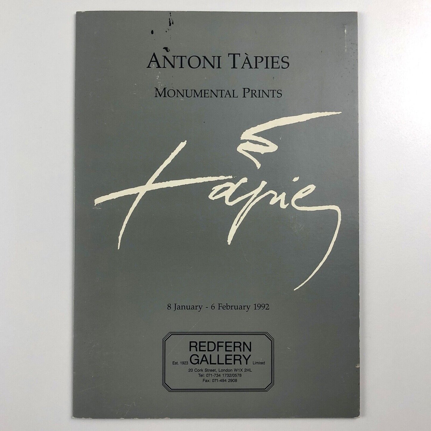 Folding card for Antoni Tapies Redfern Gallery 1992 | also typed insert for Antoni Tapies Sculpture Waddington Galleries 1991