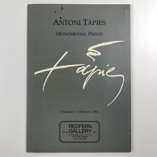 Folding card for Antoni Tapies Redfern Gallery 1992 | also typed insert for Antoni Tapies Sculpture Waddington Galleries 1991