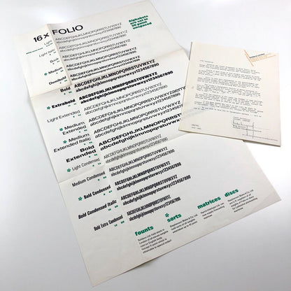 Soldans type specimen – broadsheet and related letter | '16 x Bauer Folio' | West Germany, July 1966