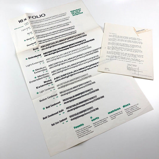 Soldans type specimen – broadsheet and related letter | '16 x Bauer Folio' | West Germany, July 1966