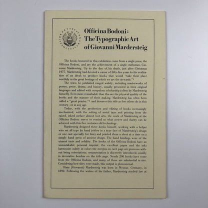 Officina Bodoni: The Typographic Art of Giovanni Mardersteig Library of Congress