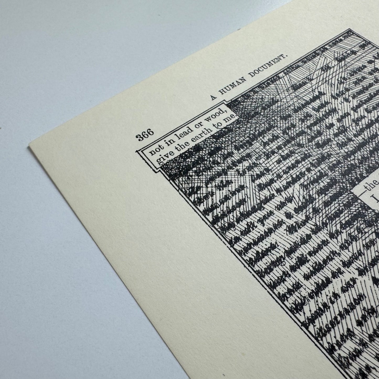 A Humument page 366 'not in lead or wood,' by Tom Phillips | The Tetrad Press, 1970