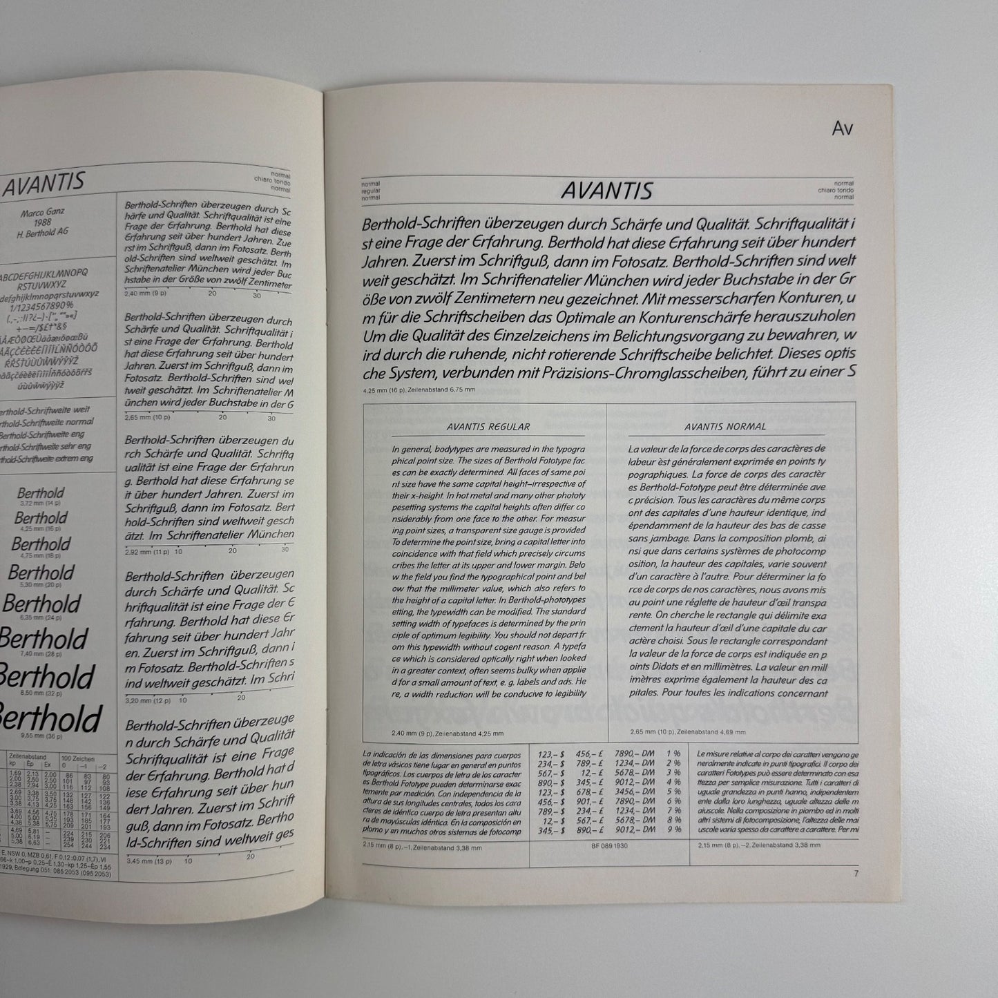 Type specimen booklet for Avantis | Berthold Types 176, undated