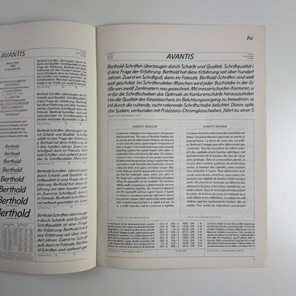 Type specimen booklet for Avantis | Berthold Types 176, undated