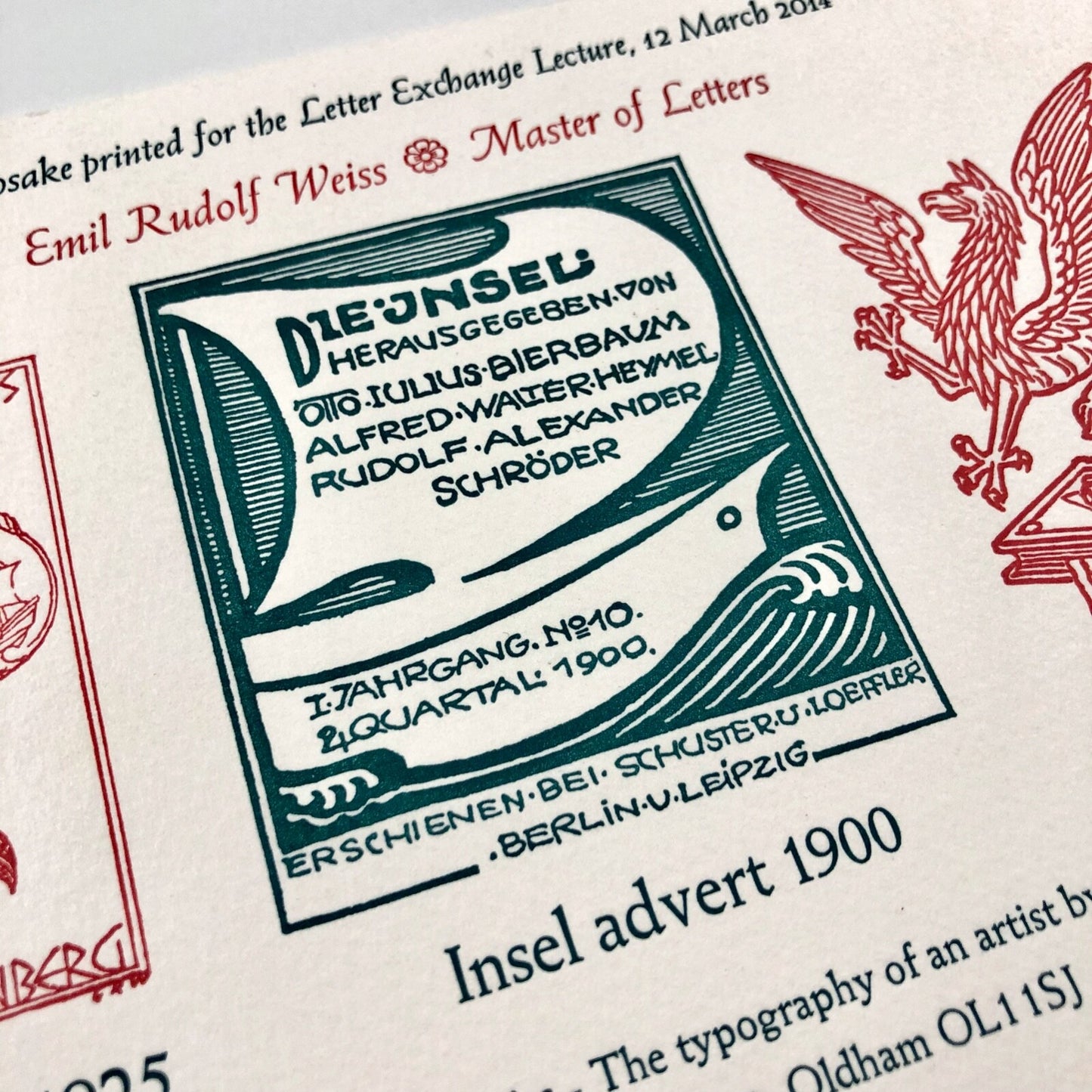 Keepsake for the Letter Exchange – Lecture 12 March 2014 | Emil Rudolf Weiss