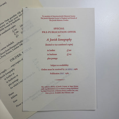 Prospectus for A Jewish Iconography by Alfred Rubens Nonpareil Publishing, 1981