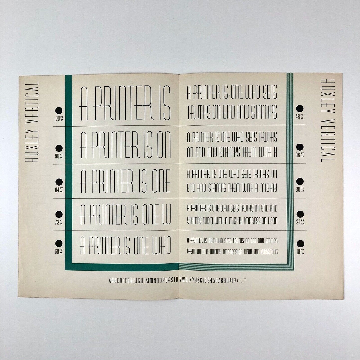 Huxley Vertical type specimen leaflet | American Type Founders | Walter Huxley, 1935