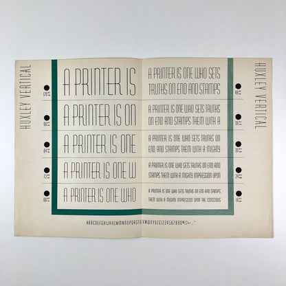 Huxley Vertical type specimen leaflet | American Type Founders | Walter Huxley, 1935