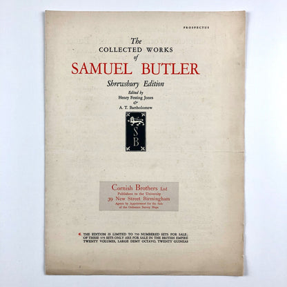 Prospectus – The Collected Works of Samuel Butler | Jonathan Cape, Shrewsbury Edition, 1923