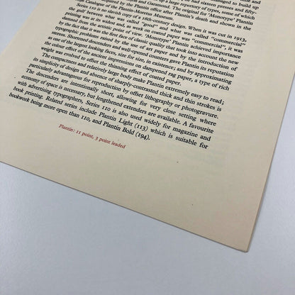 Monotype 'Plantin' type specimen leaflet | The Monotype Corporation | Undated