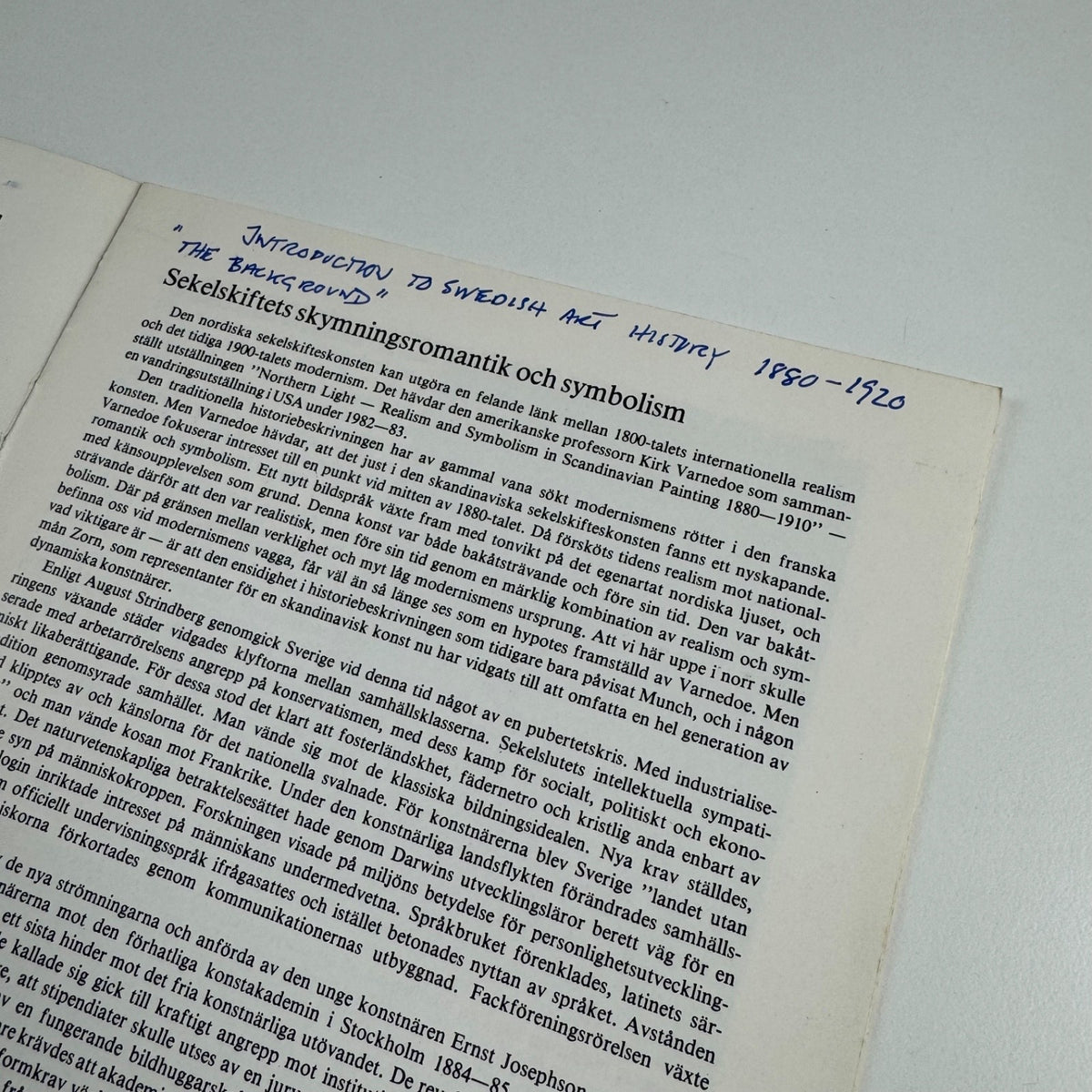 Leaflet Nationalromantik och symbolism | Swedish realism and symbolism 1880-1920 | Moser & Klang, Stockholm, 1983