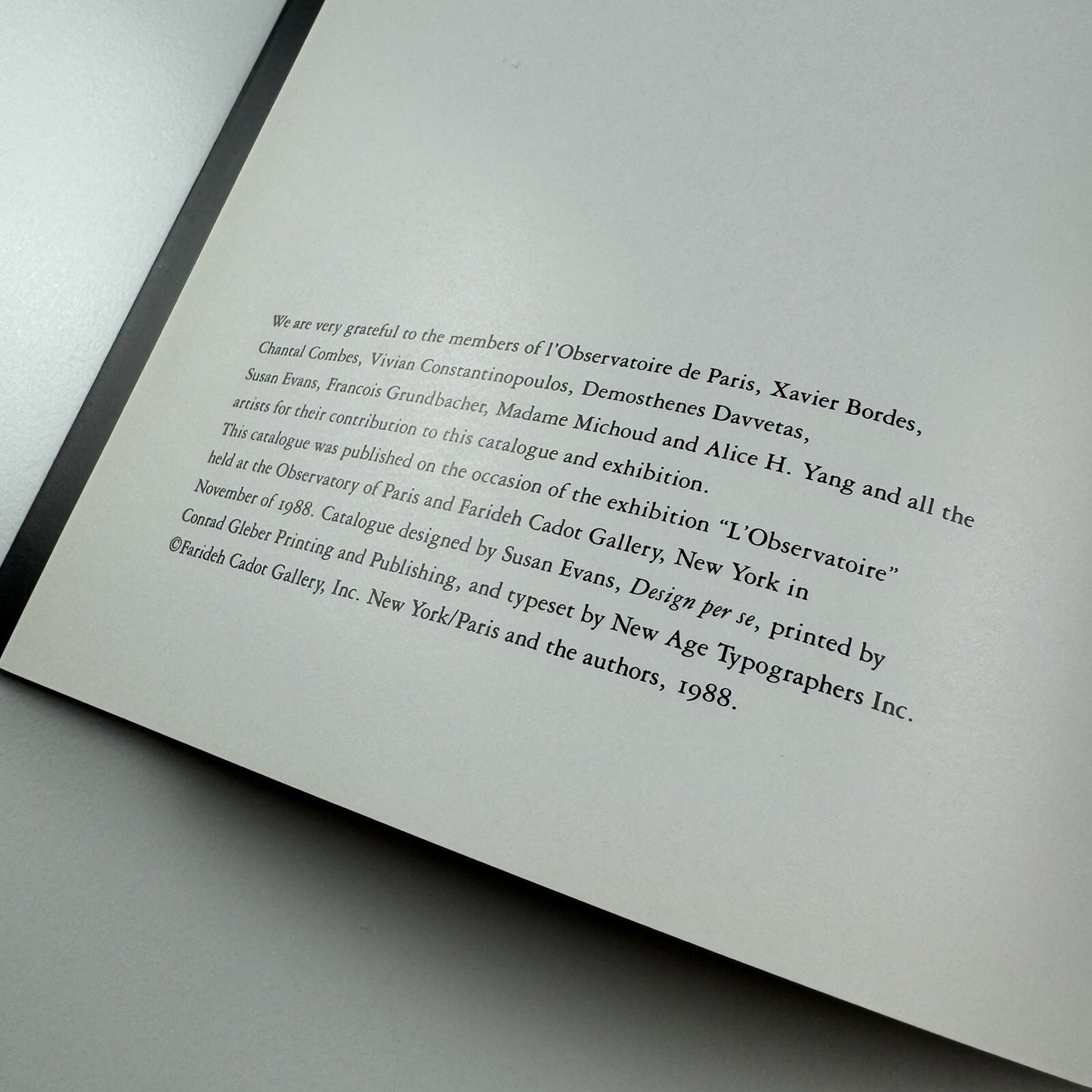 L'Observatoire. Farideh Cadot Gallery; NY; Galerie Farideh Cadot, Paris | 1988 exhibition catalogue