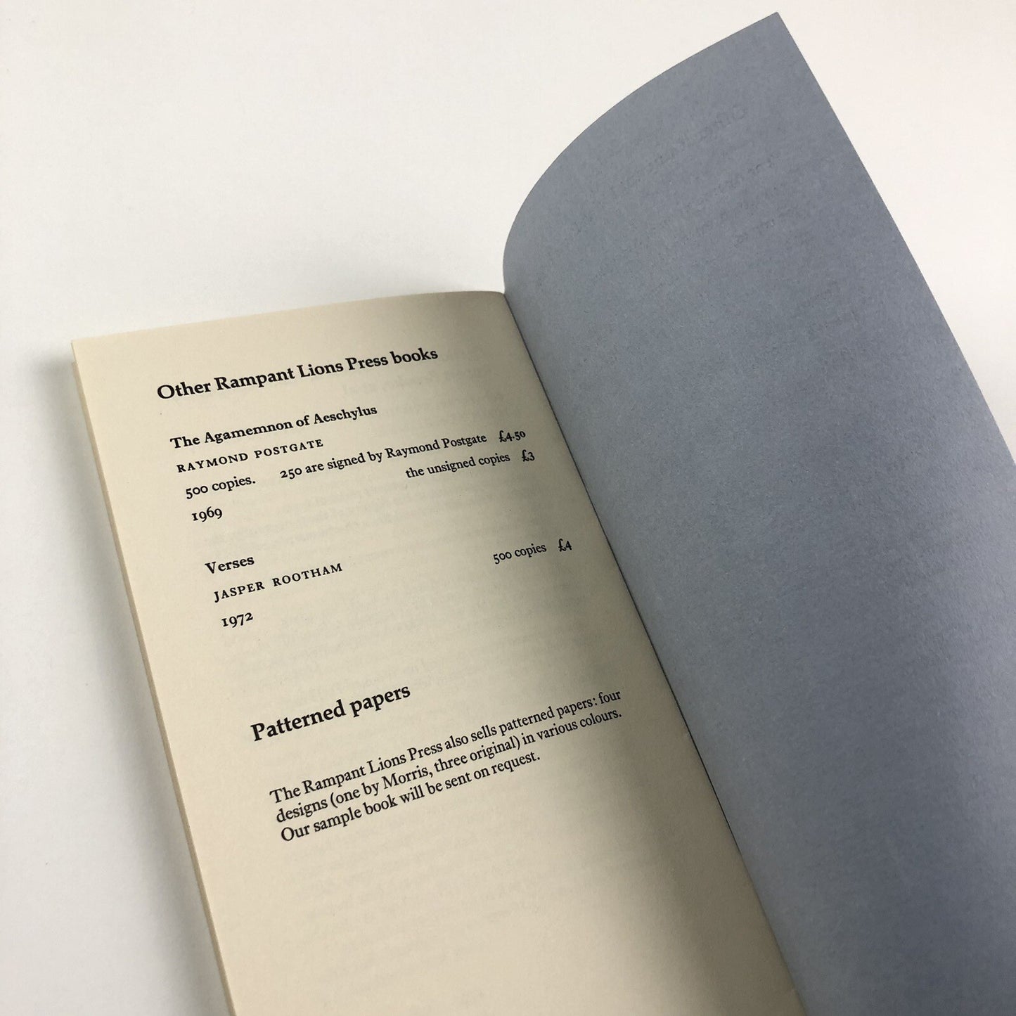 Rampant Lions Press Books designed and printed by Will and Sebastian Carter, 1984