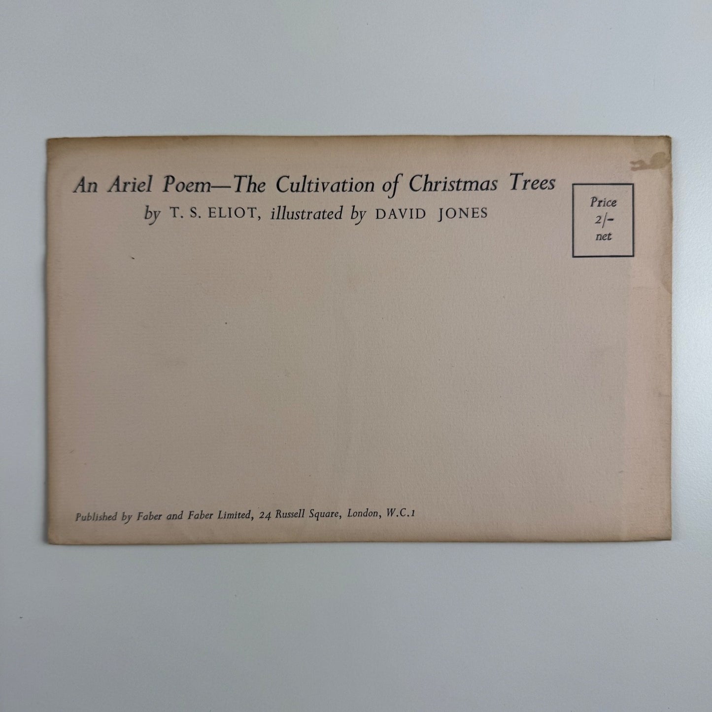 An Ariel Poem - Cultivation of Christmas Trees T.S. Eliot illustrated by David Jones 1954 unopened envelope