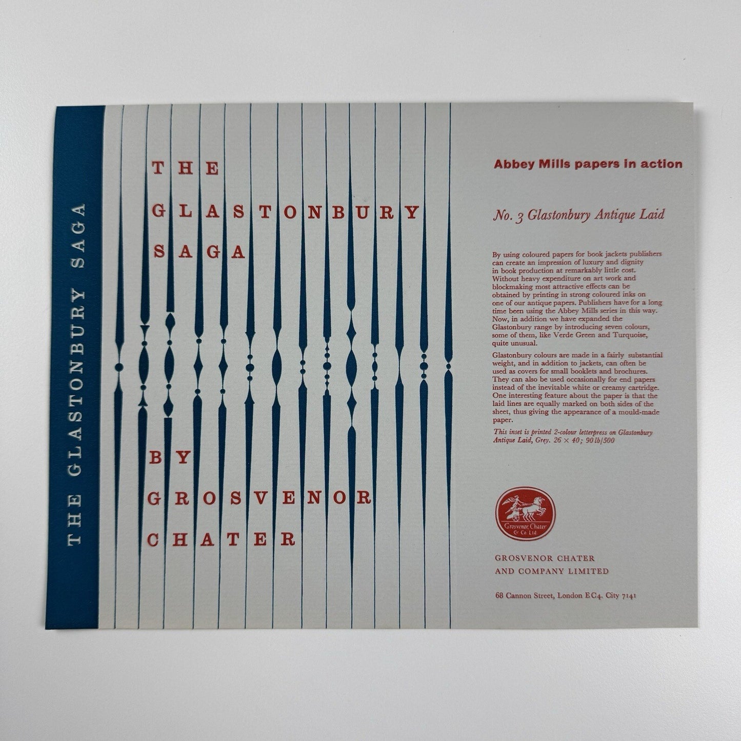 Paper sample – bookjacket – No 3 Glastonbury Antique Grosvenor Chater | Abbey Mills