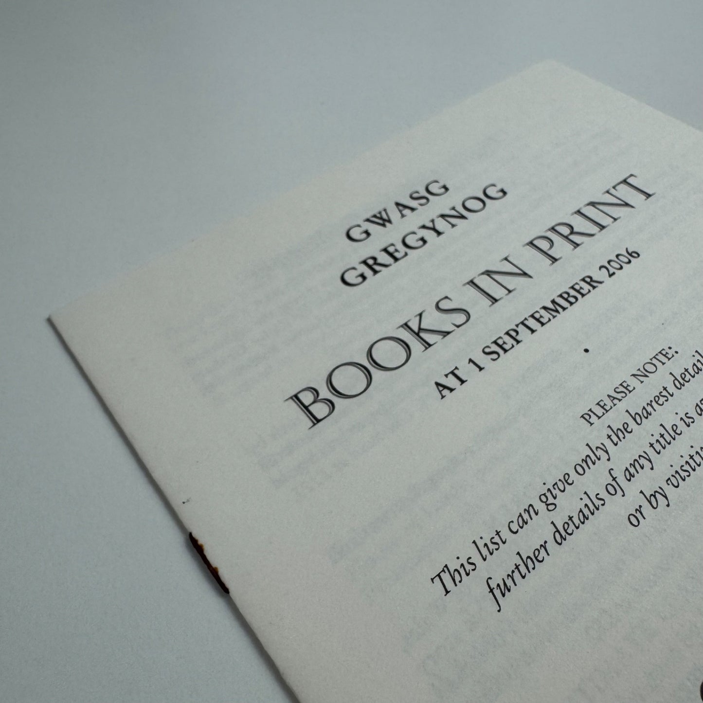 Leaflet Gwasg Gregynog | Books in Print at 1 September 2006