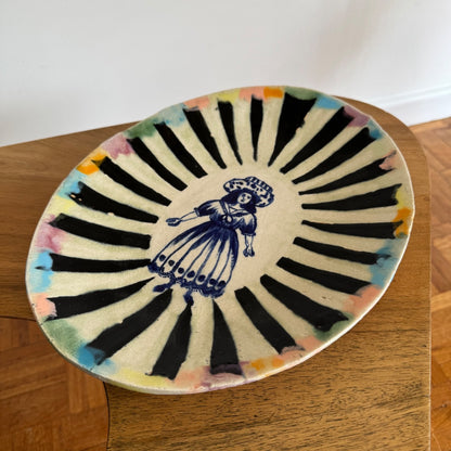 Francesca Kaye medium ceramic plate female figure folk art style signed