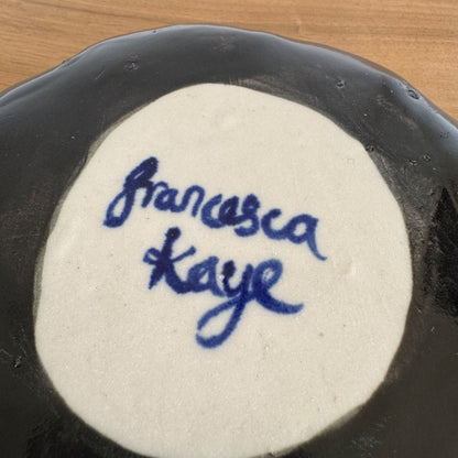 Francesca Kaye studio pottery small platter female figure folk art signed