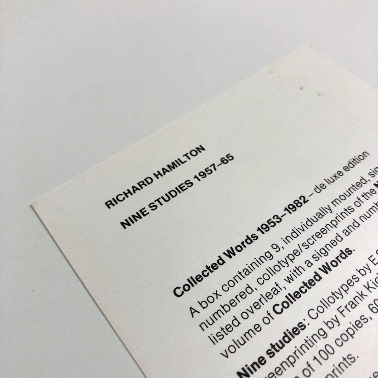 Richard Hamilton: Nine Studies 1957–65 | Exhibition leaflet, Waddington Graphics