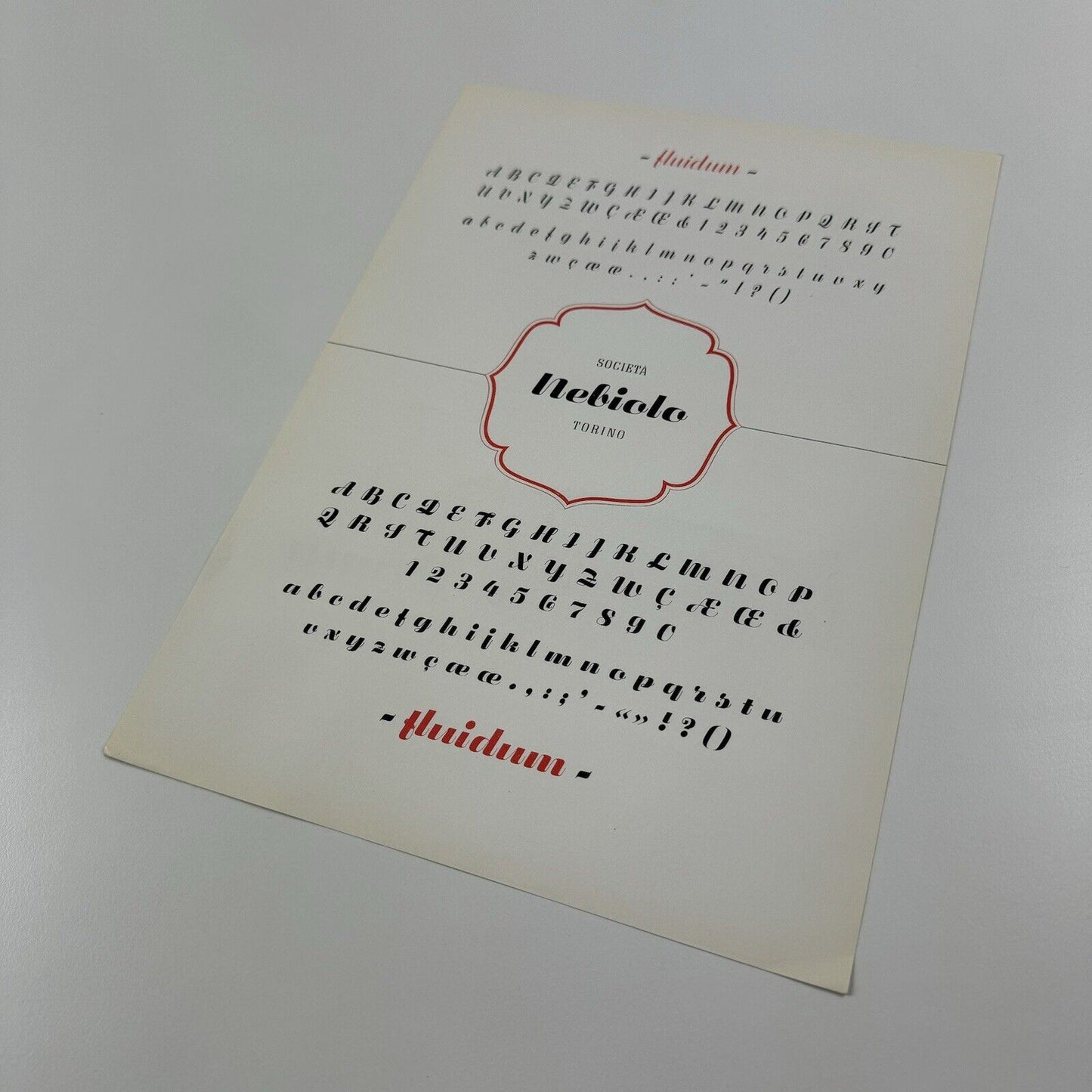 Type specimen sheet for Fluidum | Type design by Alessandro Butto | Societá Nebiolo