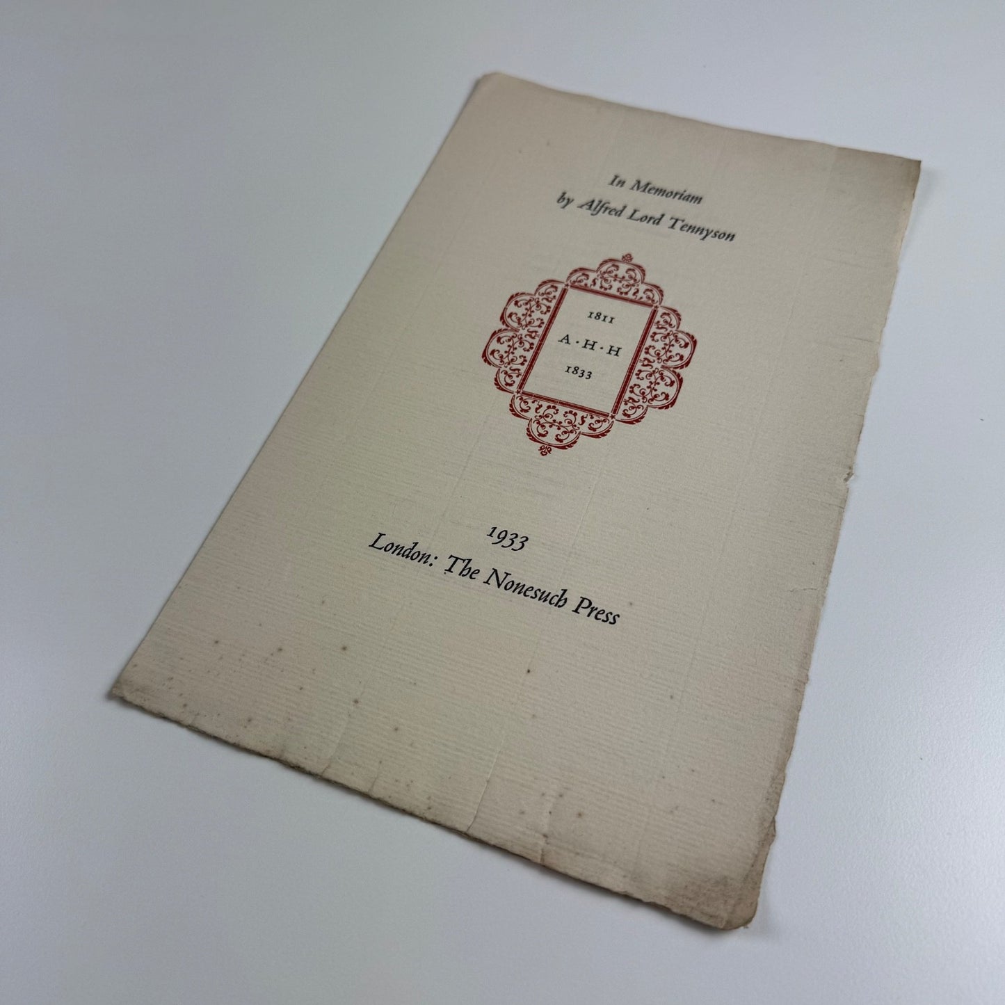 Prospectus for In Memoriam by Alfred Lord Tennyson. The Nonesuch Press, 1933