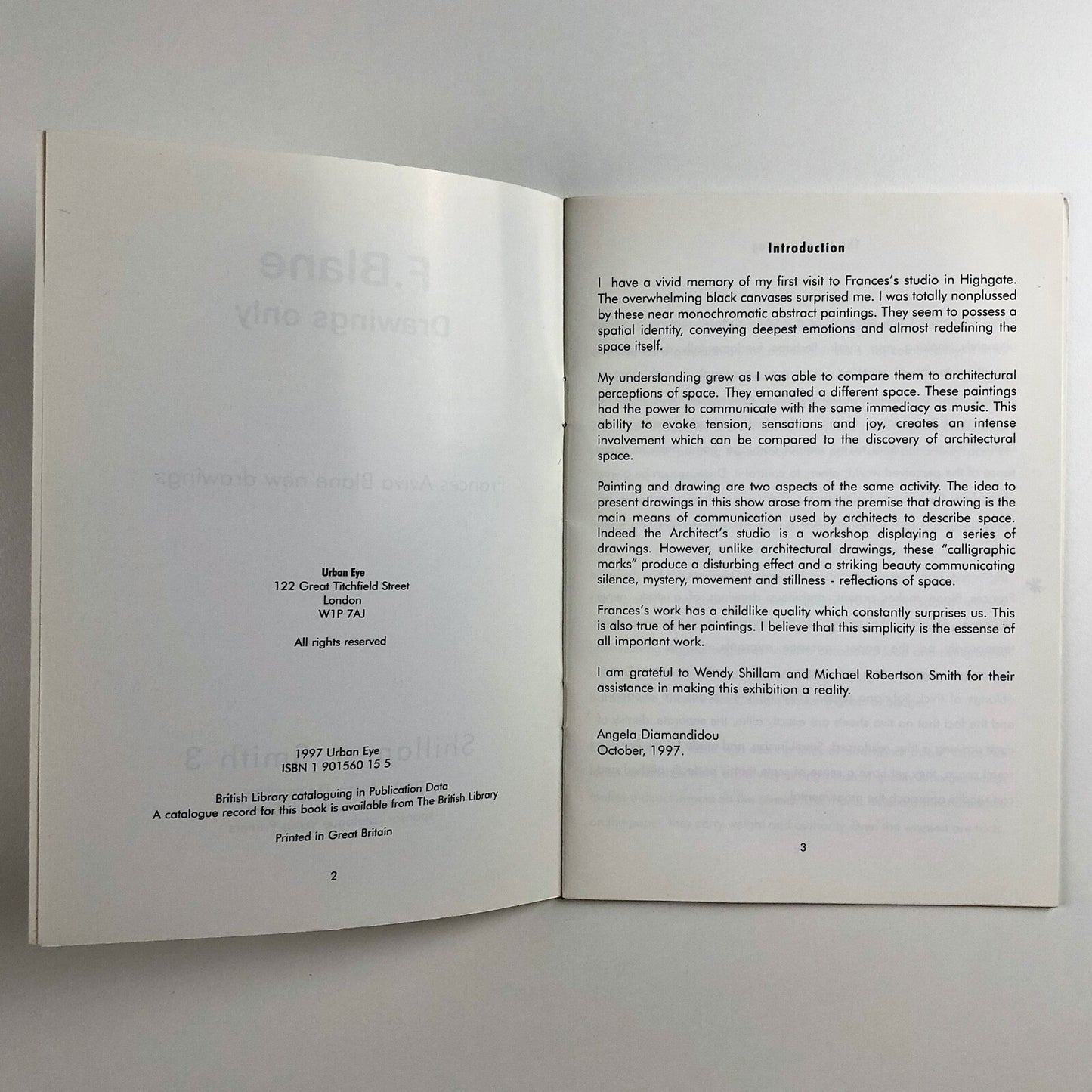 Frances Aviva Blane: New Drawings, catalogue | Shillam + Smith 3, London 1997