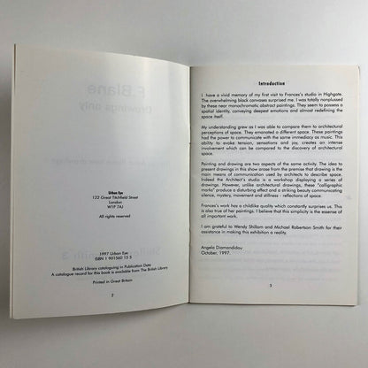 Frances Aviva Blane: New Drawings, catalogue | Shillam + Smith 3, London 1997