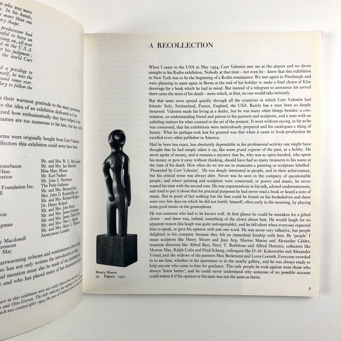 Artist and Maecenas – A Tribute to Curt Valentin | Marlborough-Gerson gallery catalogue, 1963