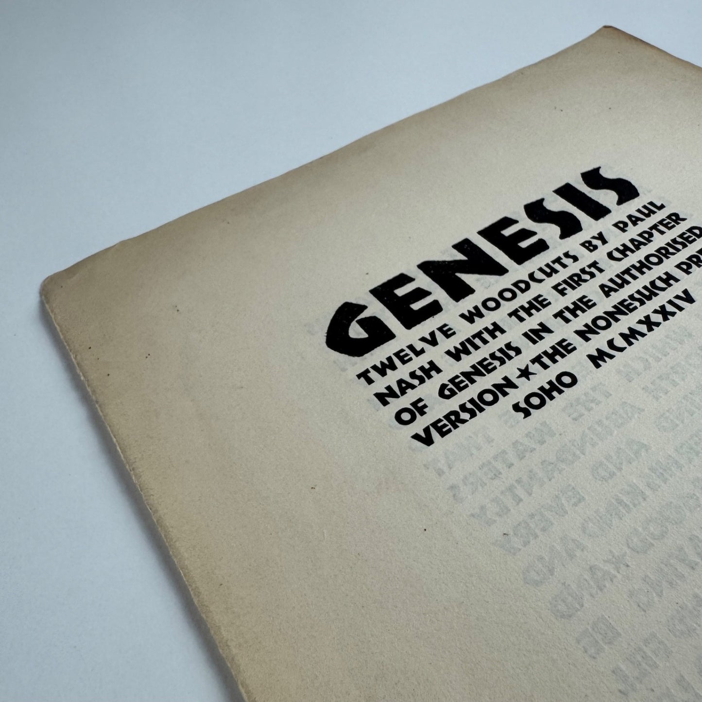 Single title sheet for Paul Nash Genesis, Nonesuch Press, 1924 Rudolf Koch type