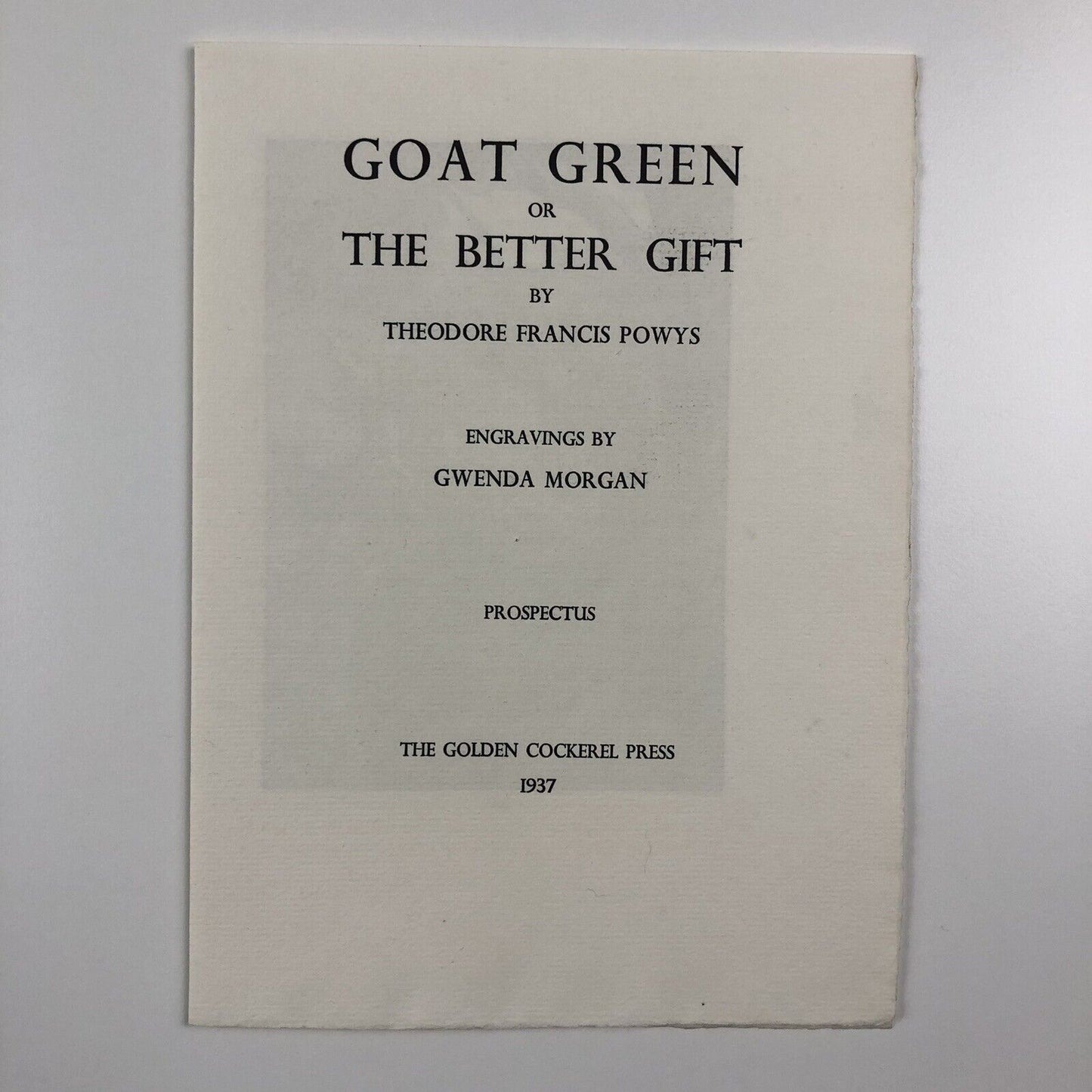 Prospectus leaflet – Goat Green or The Better Gift, Gwenda Morgan | Golden Cockerel Press, 1937