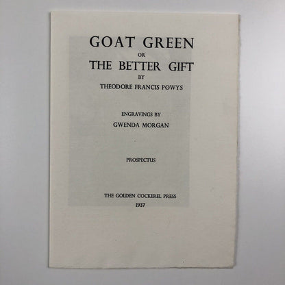 Prospectus leaflet – Goat Green or The Better Gift, Gwenda Morgan | Golden Cockerel Press, 1937