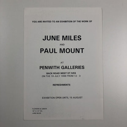 June Miles and Paul Mount | Private view invite | Penwith Galleries, St Ives 1998