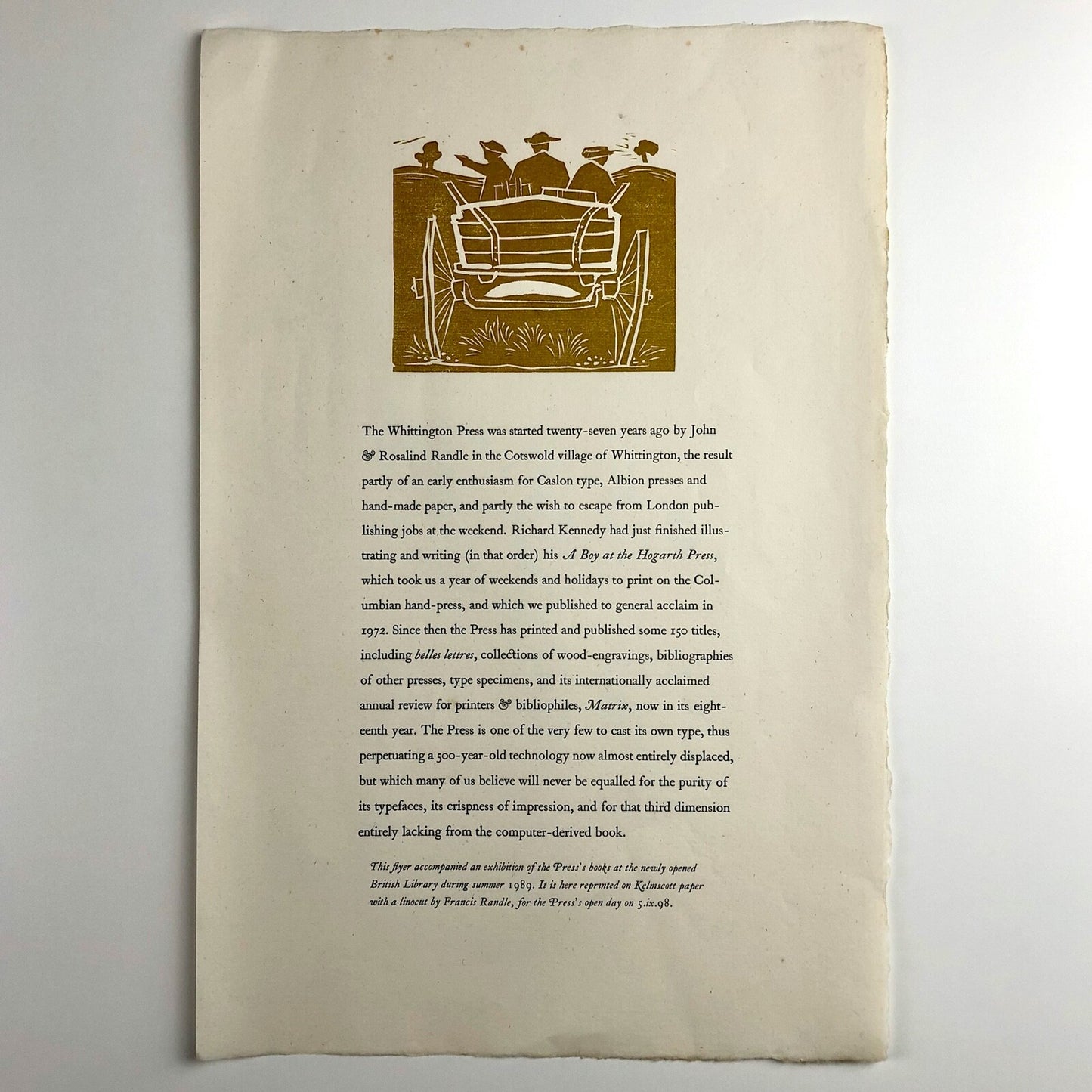 Flyer for the exhibition of The Whittington Press’s books | British Library 1989