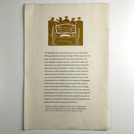 Flyer for the exhibition of The Whittington Press’s books | British Library 1989