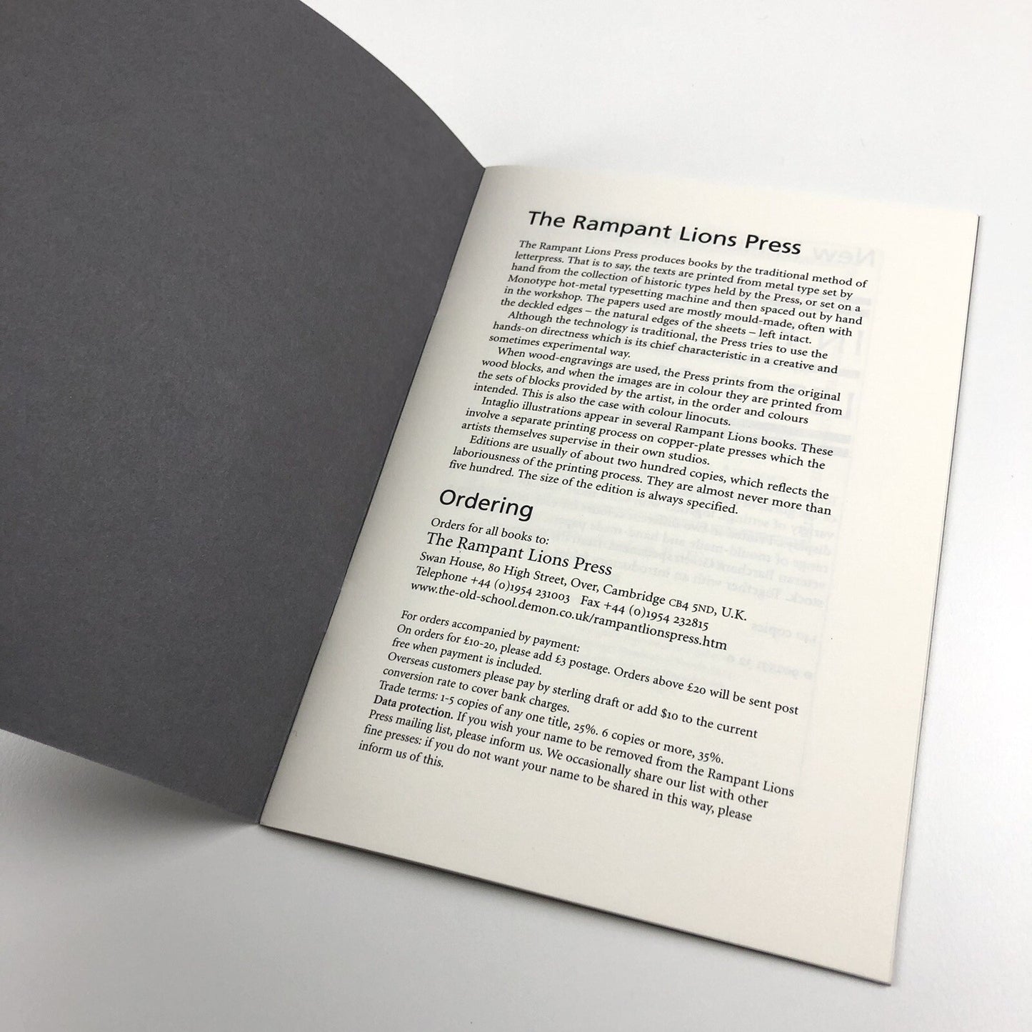 The Rampant Lions Press Book List – Autumn 2001 booklet