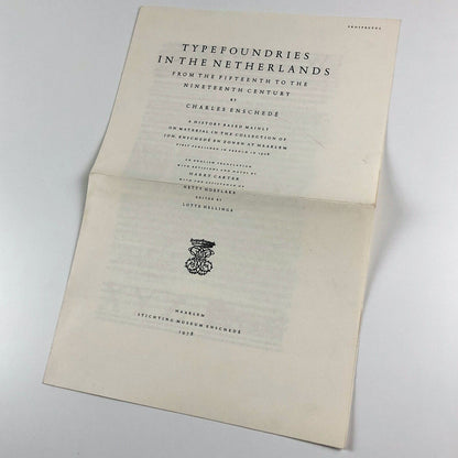 Typefoundries in the Netherlands | Charles Enschedé | Prospectus leaflet, 1978