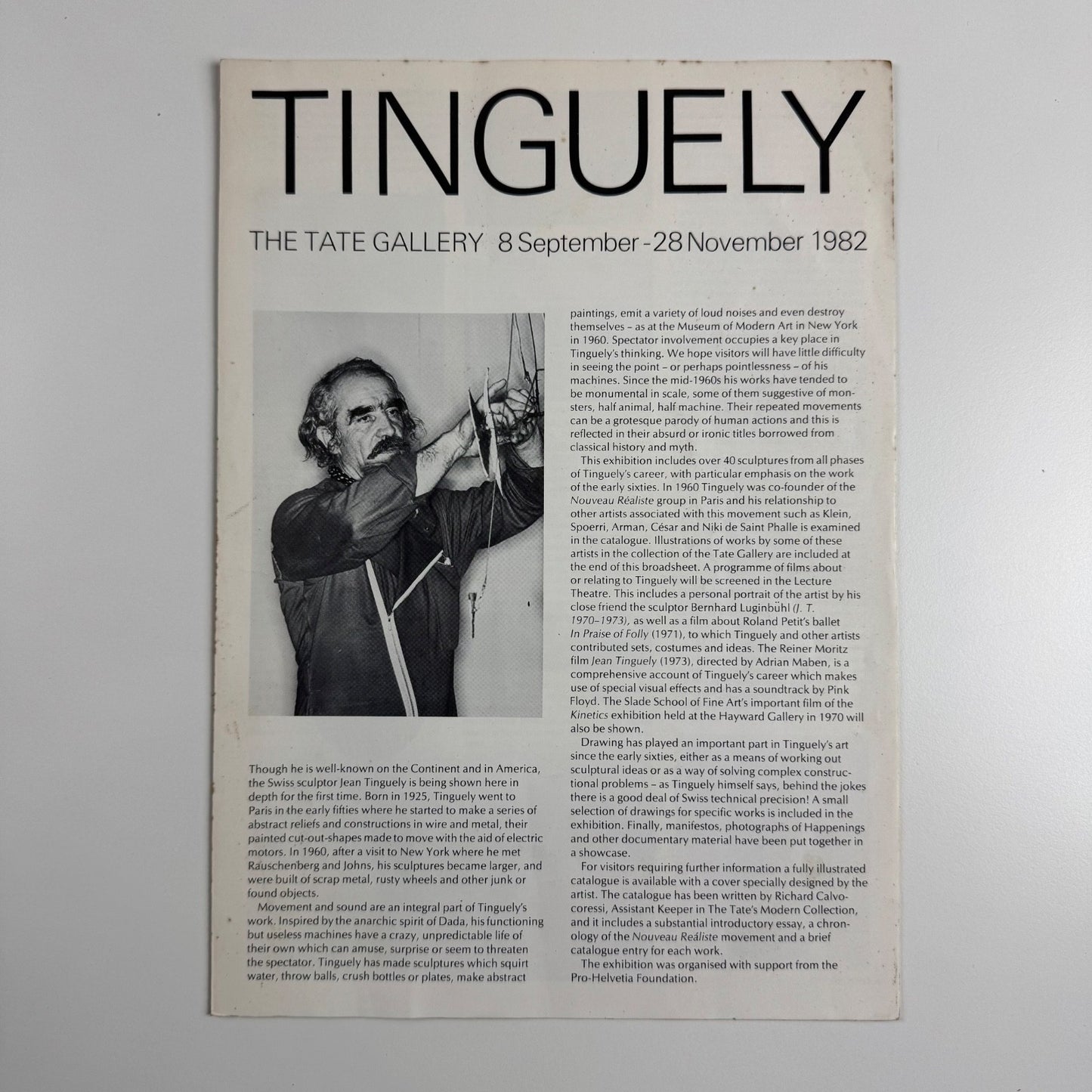 Gallery guide Tinguely |Tate Gallery 1982
