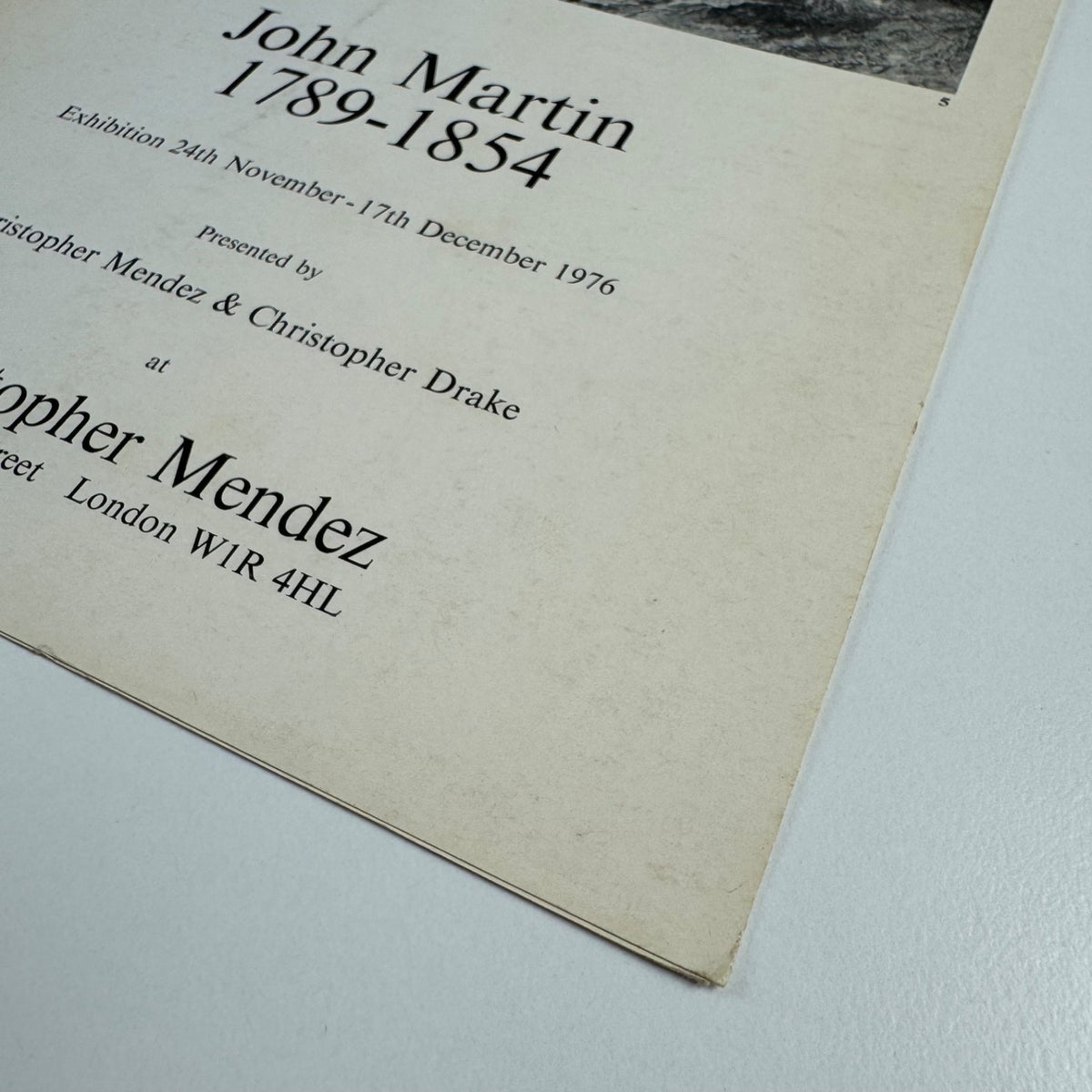 Leaflet/catalogue John Martin 1789-1854 | Christopher Mendez 1976
