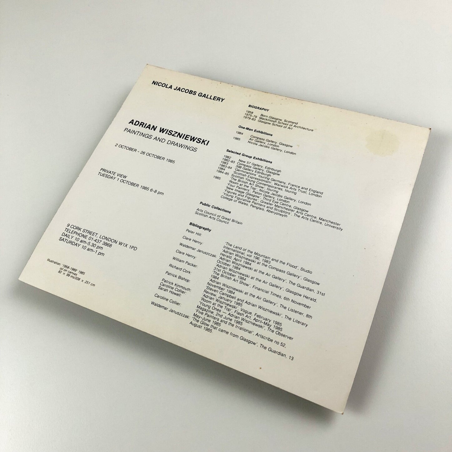 Adrian Wiszniewski – Paintings and Drawings | Nicola Jacobs Gallery 1985 | Exhibition card