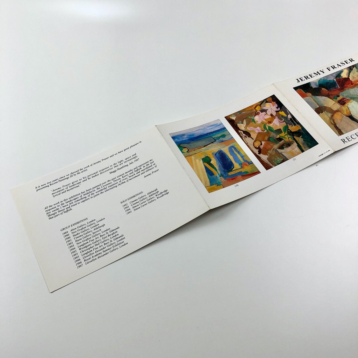Jeremy Fraser. Recent Paintings III | The Simon Carter Gallery | Folded card, 1997