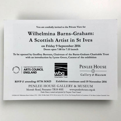 Wilhelmina Barns-Graham. A Scottish Artist in St Ives | Penlee House | Invite card, 2016