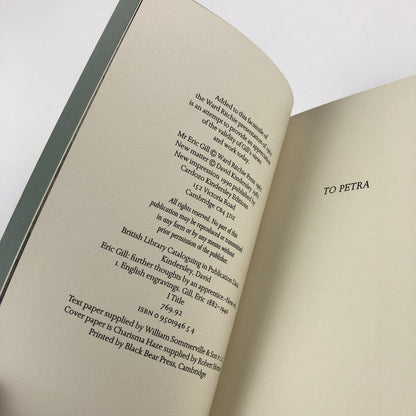 Mr Eric Gill. Further Thoughts by an Apprentice by David Kindersley | Cardozo Kindersley Editions, 1990