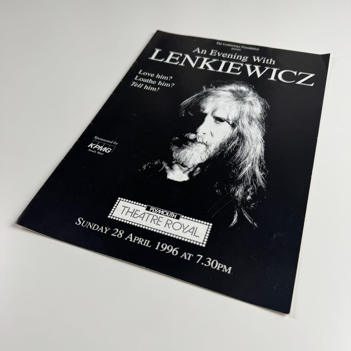 Programme: An evening with Lenkiewicz | Theatre Royal Plymouth 28 April 1996